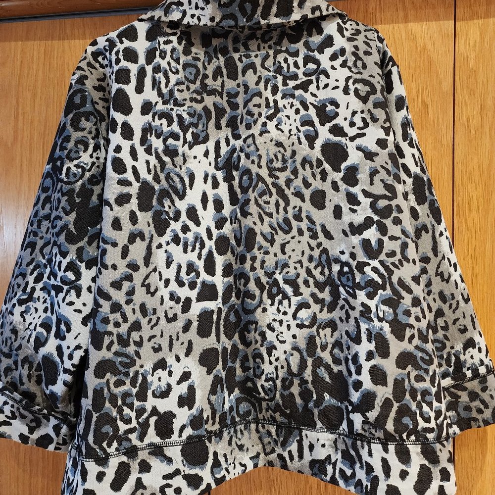 Denim Snow Leopard Open Front Jacket 4x - Picture 2 of 13